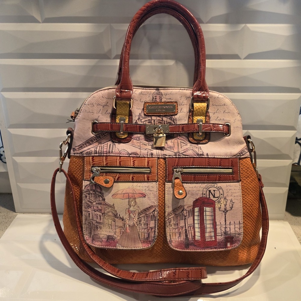 Nicole Lee Claire Blocked Satchel Bag Clock Tower Suzy Collection Vintage London
